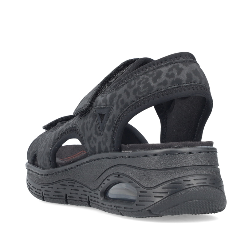 Schwarze vegane Rieker Damen Trekkingsandalen 67666-00 mit Rieker Air. Schuh von hinten.