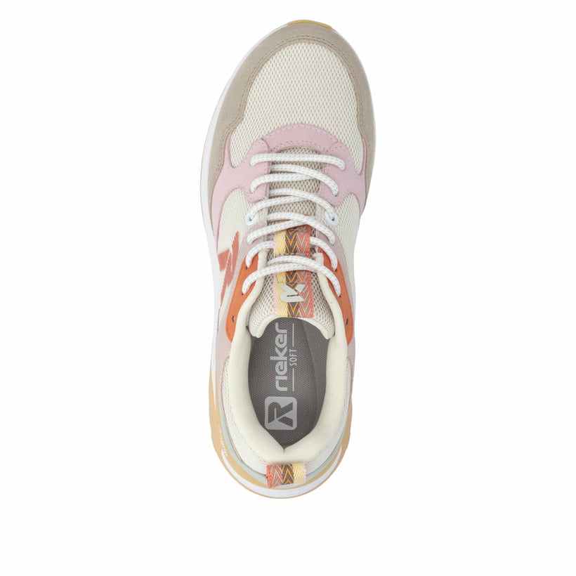 Baskets basses Rieker beiges pour femme W2506-61 avec lacets. Chaussure vue de dessus.