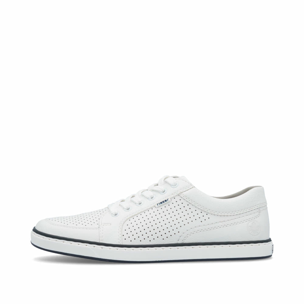 Weiße Rieker Herren Schnürschuhe 19603-80 mit modernen Ziernähten. Schuh Außenseite.