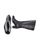 Schwarze Rieker Damen Hochschaftstiefel 96059-00 mit dekorativer Kordel. Schuh von oben, liegend.