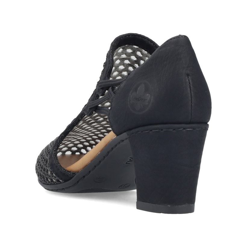 Escarpins Rieker noirs pour femme 41052-00 avec bande élastique. Chaussure vue de l'arrière.