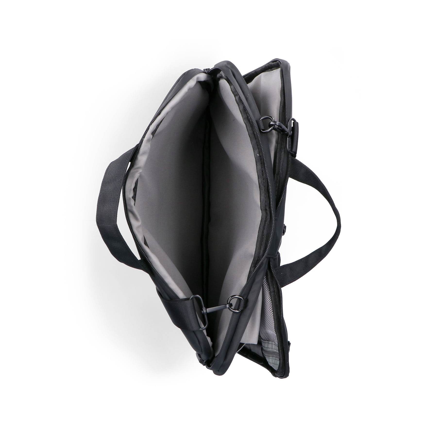 Sac pour ordinateur portable Rieker H5000-01 en noir avec grand espace de rangement, bandoulière amovible et fermeture éclair. Ouvert.