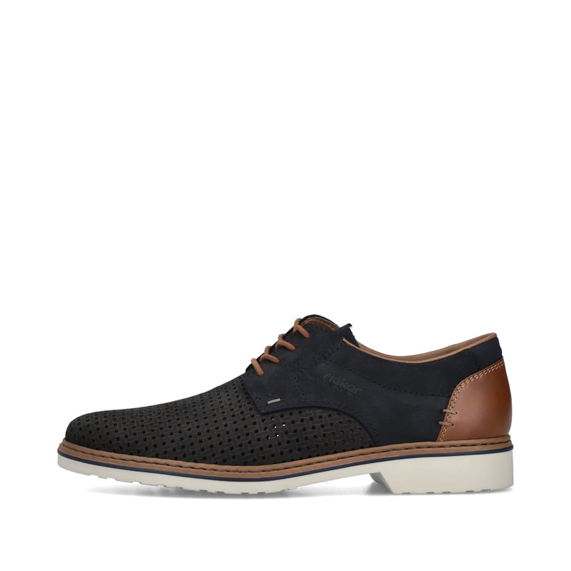 Blaue Rieker Herren Schnürschuhe 16506-16 in Löcheroptik sowie Extraweite H. Schuh Außenseite.