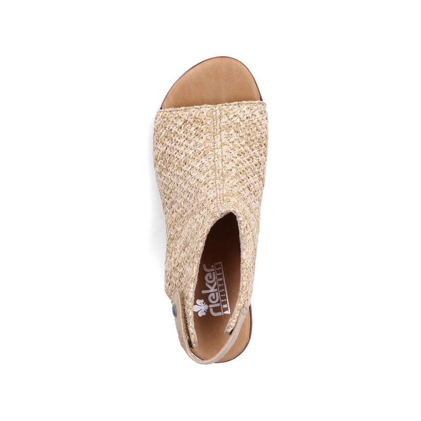 Sandalettes Ã  lanières Rieker beiges femme 64670-60 avec fermeture velcro. Chaussure vue de dessus.