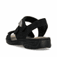 Schwarze Rieker Damen Riemchensandalen 64573-00 mit einem Klettverschluss. Schuh von hinten.