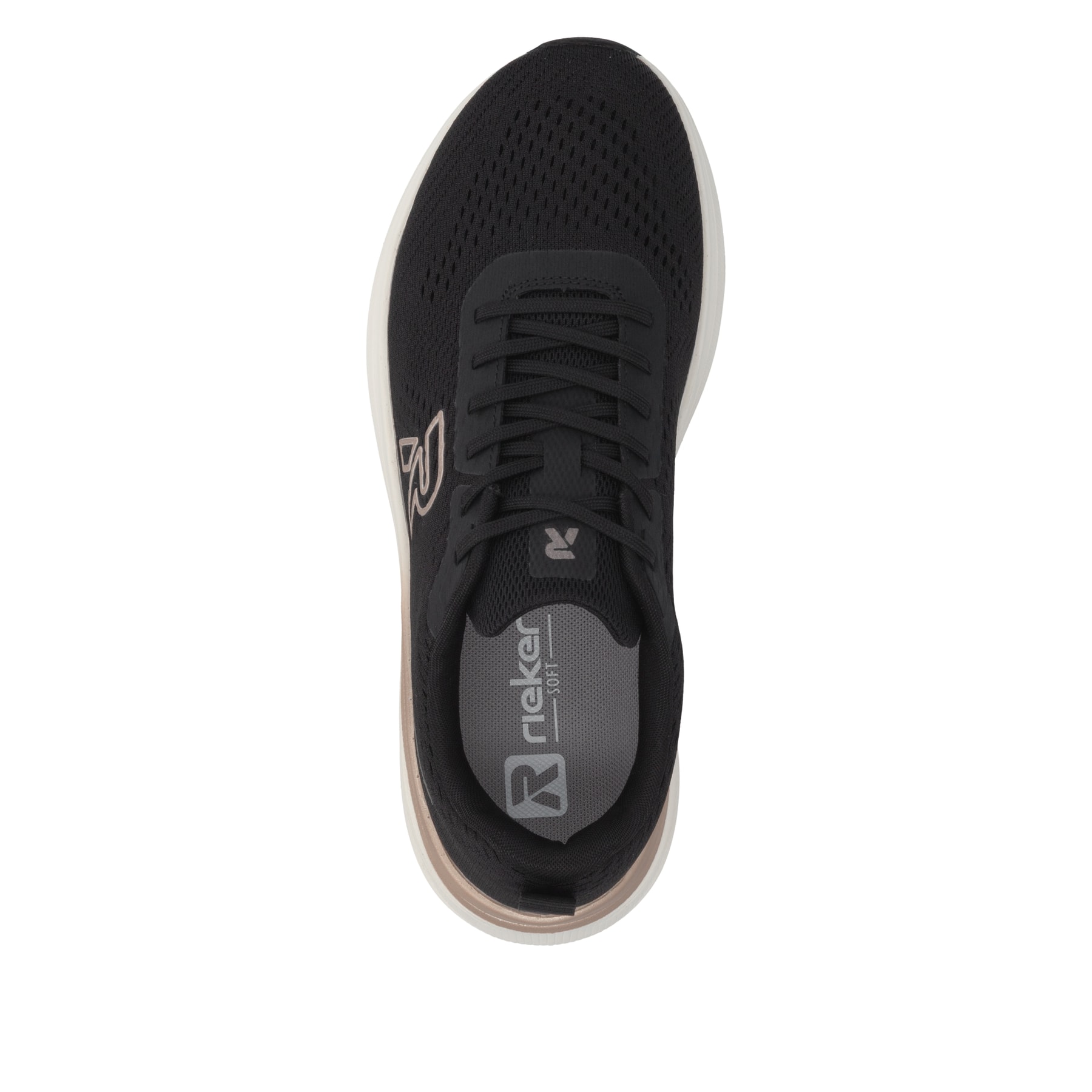 Schwarze Rieker Sport Damen Sneaker Low W4101-01. Schuh von oben.