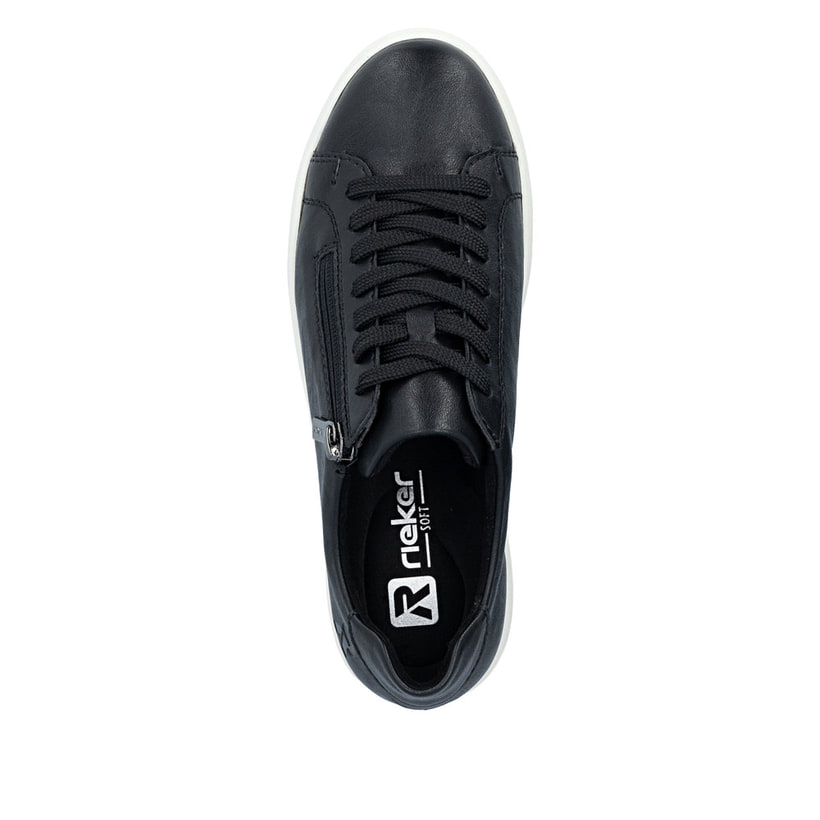 Baskets basses Rieker noires pour femme M7701-00 avec fermeture éclair. Chaussure vue de dessus.
