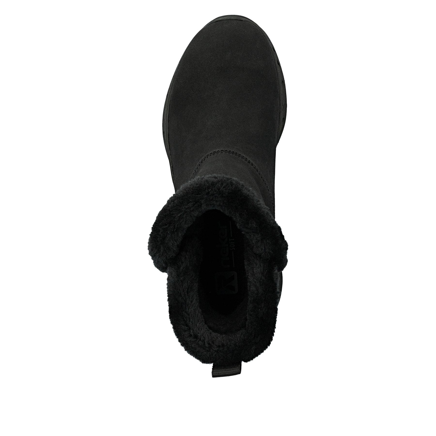 Schwarze Rieker Damen Kurzstiefel M6554-00 mit wasserabweisender TEX-Membran. Schuh von oben.