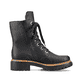 Graphitschwarze Rieker Damen Biker Boots 72612-00 mit Schnürung und Reißverschluss. Schuh Innenseite