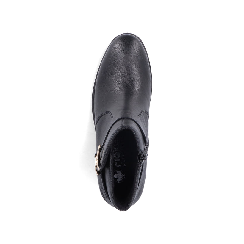 Bottines Rieker noires pour femme 73975-00 avec fermeture éclair. Semelle extérieure de la chaussure.