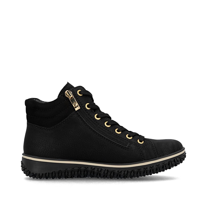Schwarze Rieker Damen Schnürstiefel Z4263-00 mit wasserabweisender TEX-Membran. Schuh Innenseite.