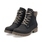 
Staubgraue Rieker Damen Stiefeletten Y9071-40 mit einer Profilsohle mit Blockabsatz. Schuh seitlich schräg