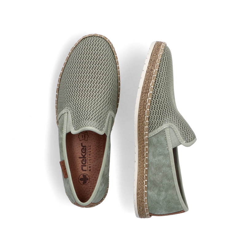 Chaussons Rieker verts pour homme B5265-52 avec bande élastique. Chaussure vue de dessus, couchée.