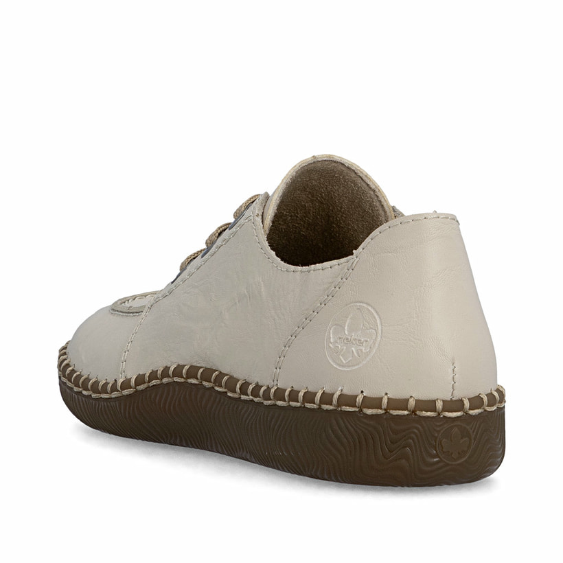 Beige Rieker Damen Schnürschuhe N2402-60 aus Glattleder. Schuh von hinten.