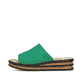 Grüne Rieker Damen Pantoletten 62905-52 mit moderner Spannnaht. Schuh Außenseite.