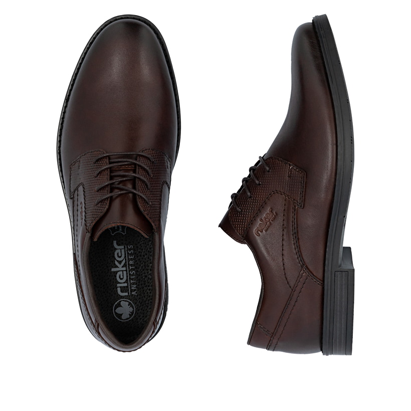 Chaussures à lacets Rieker marron pour homme 13523-25 en cuir lisse. Chaussure vue de dessus, couchée.