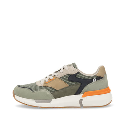 Grüne Rieker Herren Sneaker Low U1402-54 mit Schnürung sowie flexibler Sohle. Schuh Außenseite.