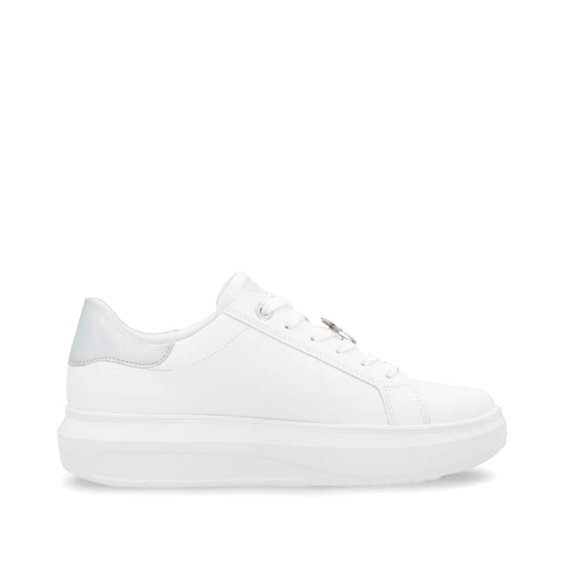 Baskets basses Rieker blanches pour femme W1202-83 avec lacets. Intérieur de la chaussure.