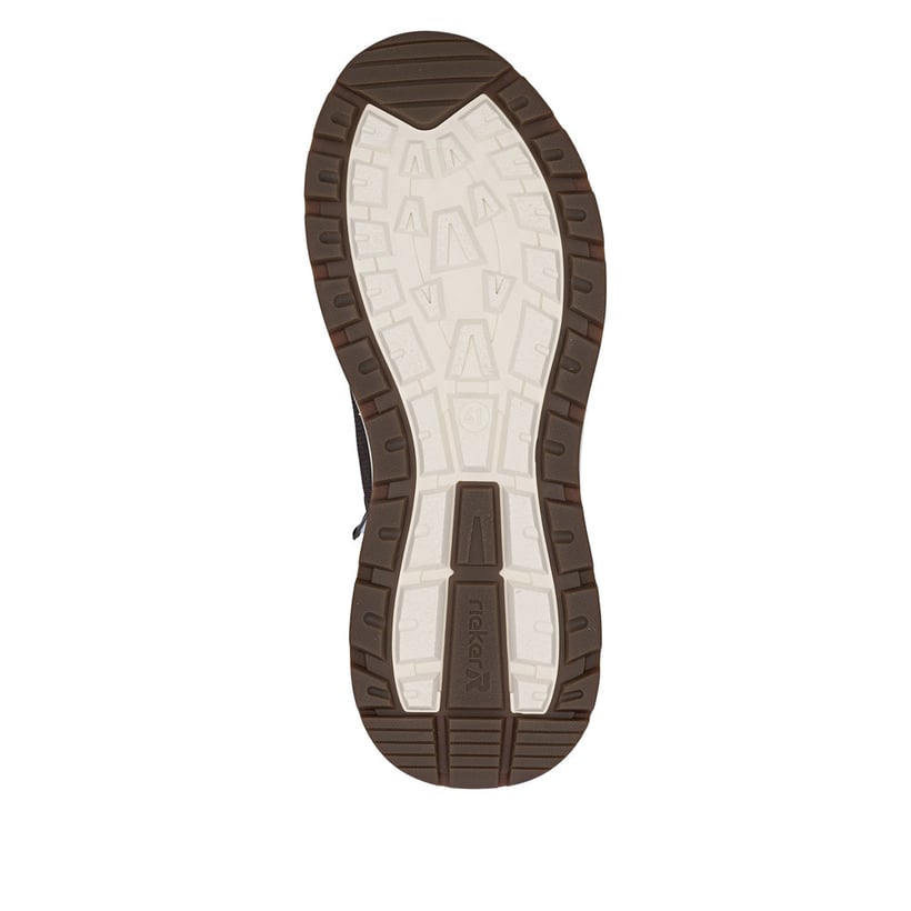 Baskets basses Rieker marron pour homme 06100-25 avec fermeture éclair. Semelle extérieure de la chaussure.