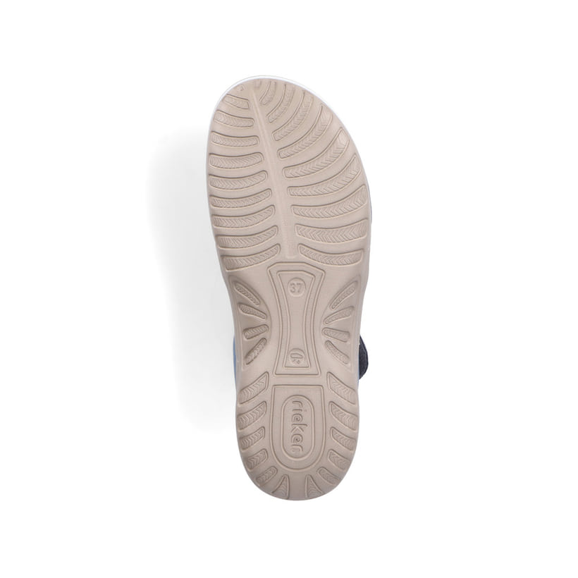 Blaue vegane Rieker Damen Trekkingsandalen 64870-14 mit einem Klettverschluss. Schuh Laufsohle.
