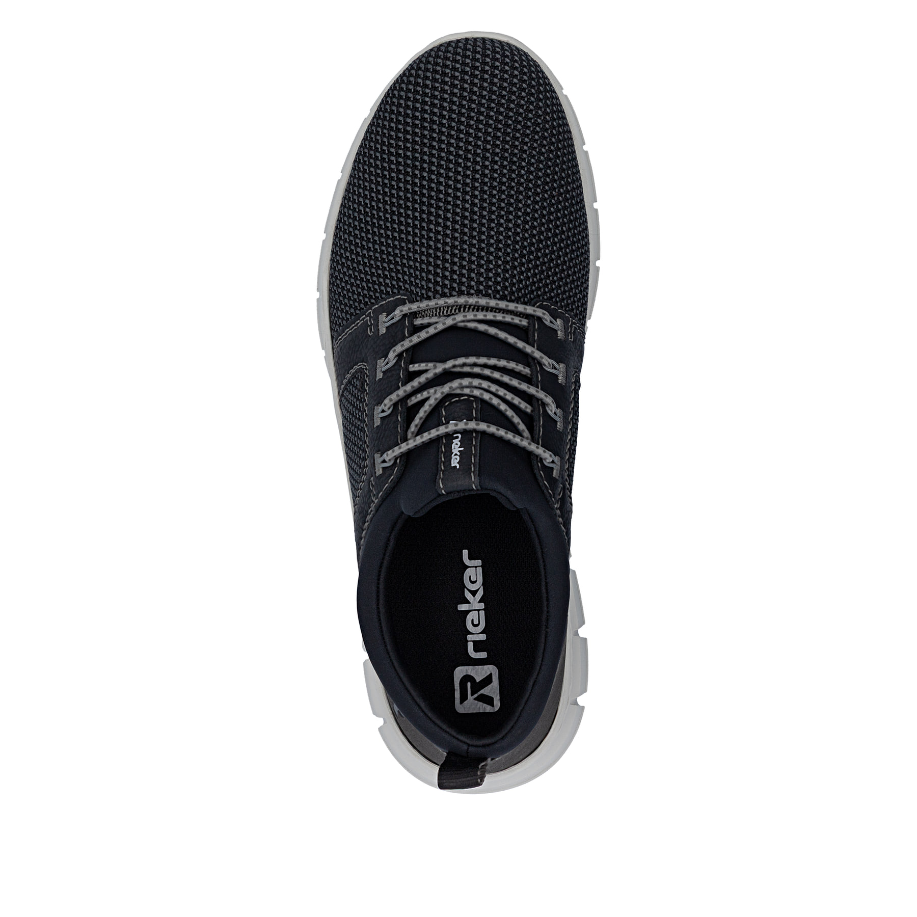 Mocassins Rieker noirs pour homme B7796-02 avec bande élastique. Chaussure vue de dessus.