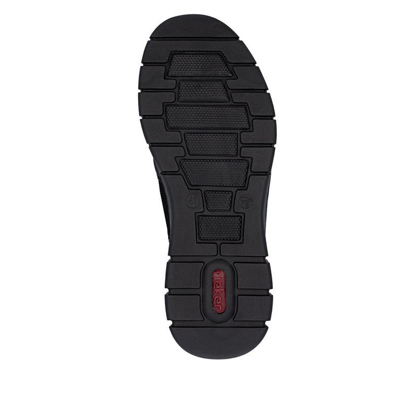 Mocassins Rieker noirs pour homme B7796-01 avec bande élastique. Semelle extérieure de la chaussure.