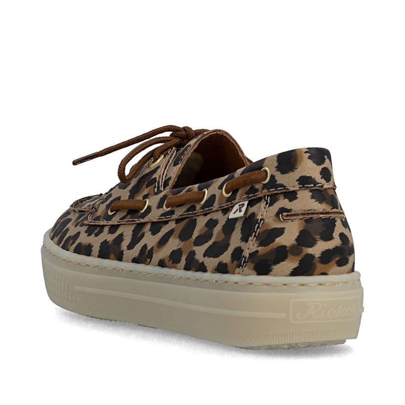 Mehrfarbige Rieker Damen Schnürschuhe L5905-91 mit angesagtem Animal-Print. Schuh von hinten.