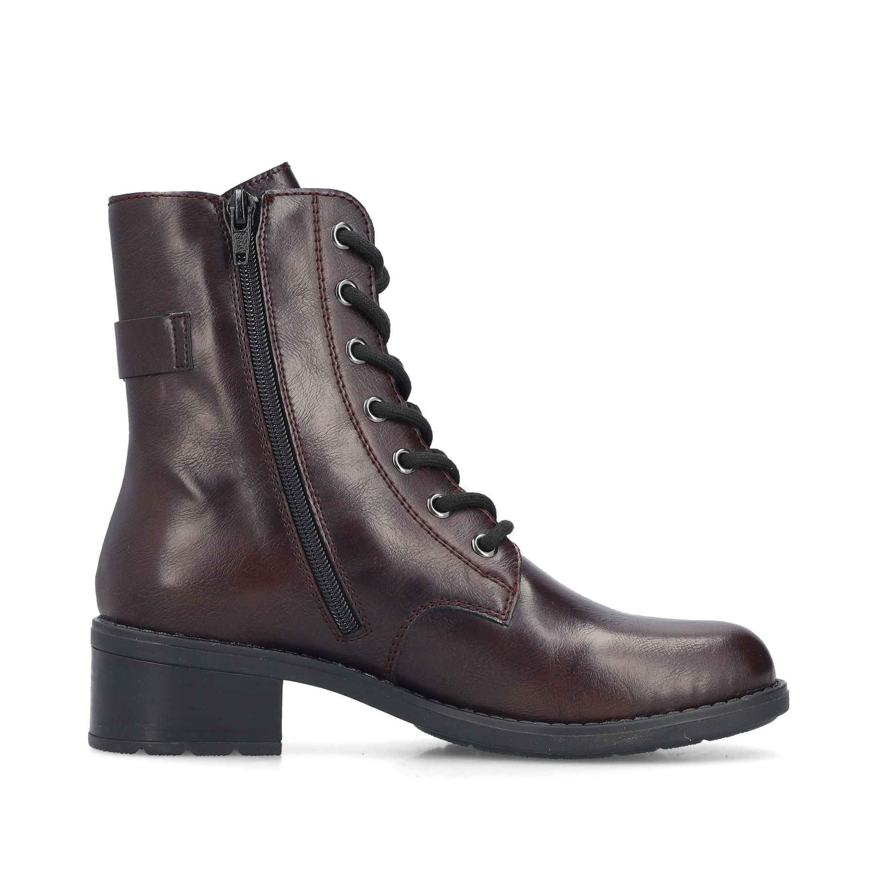 Schwarzrote Rieker Damen Stiefeletten 75431-35 mit einem Reißverschluss. Schuh Innenseite.