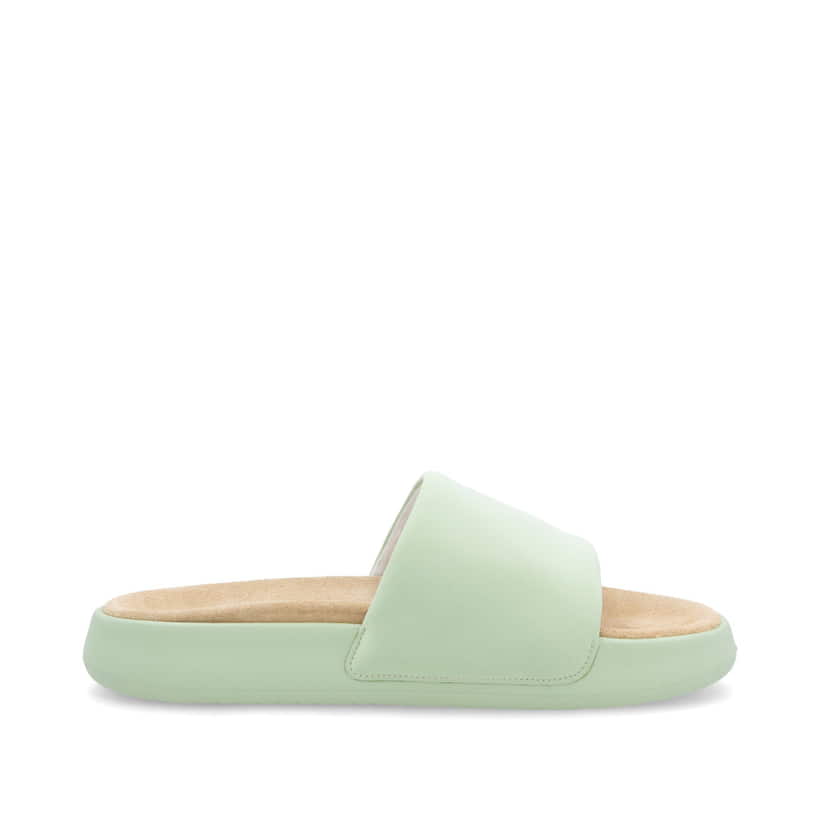 Grüne Rieker Damen Pantoletten W3250-52 mit dämpfender und ultraleichter Sohle. Schuh Innenseite.