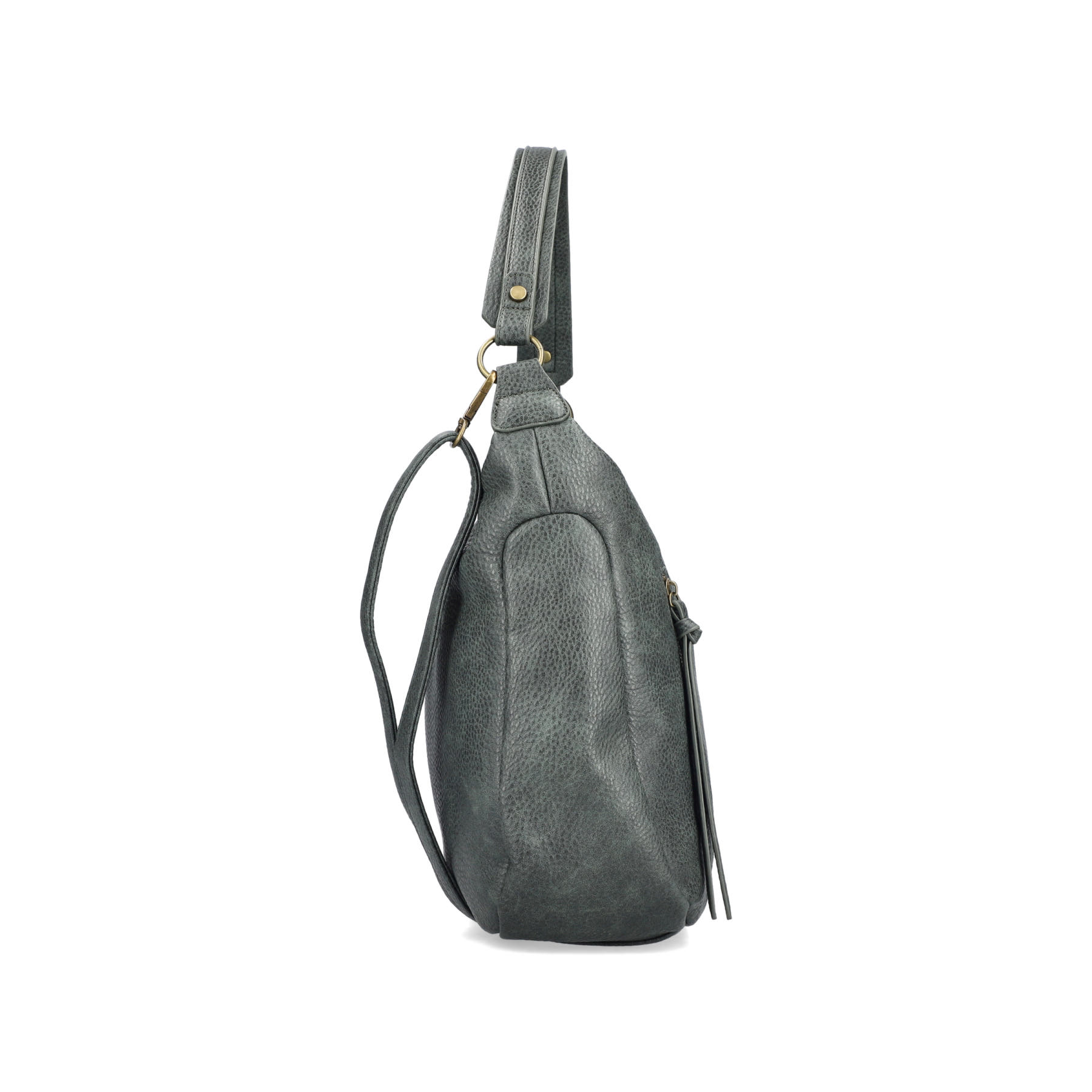 Sac bandoulière Rieker H1016-54 en vert avec fermeture éclair ainsi que poches extérieures et intérieures. Côté droit.