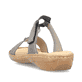 Graue Rieker Damen Pantoletten 608K1-45 mit einem Klettverschluss. Schuh von hinten.