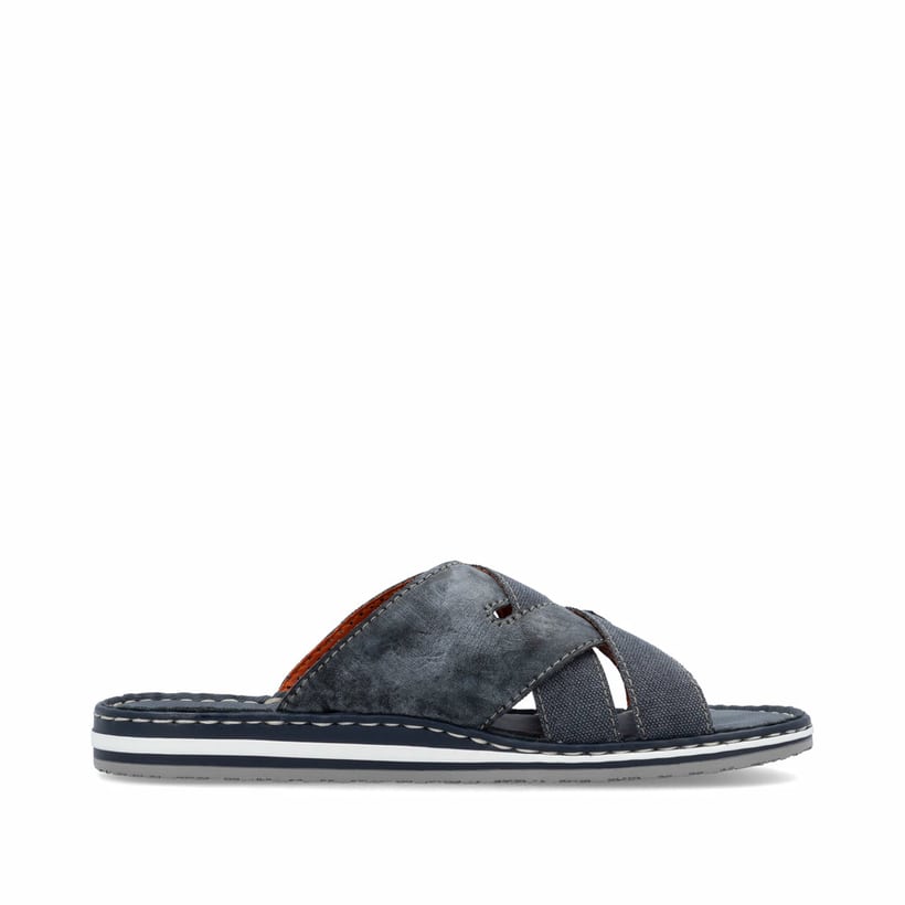 Blaue Rieker Herren Pantoletten 21599-14 mit Komfortweite G sowie leichter Sohle. Schuh Innenseite.