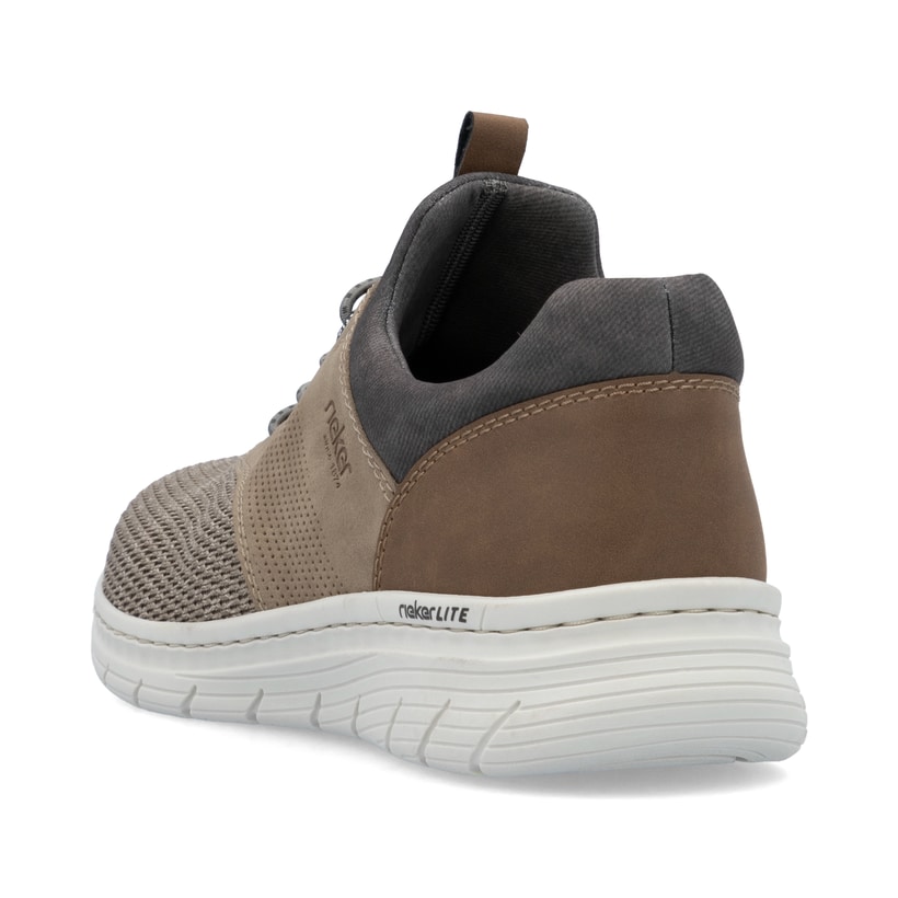 Beige Rieker Herren Slipper 13150-64 mit einem Gummizug sowie Komfortweite G 1/2. Schuh von hinten.