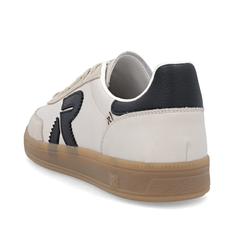 Beigeschwarze Rieker Herren Sneaker Low U2200-60 mit einer Schnürung. Schuh von hinten.