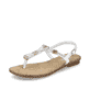 Kristallweiße Rieker Damen Riemchensandalen 64271-80 mit einer Schnalle. Schuh seitlich schräg.