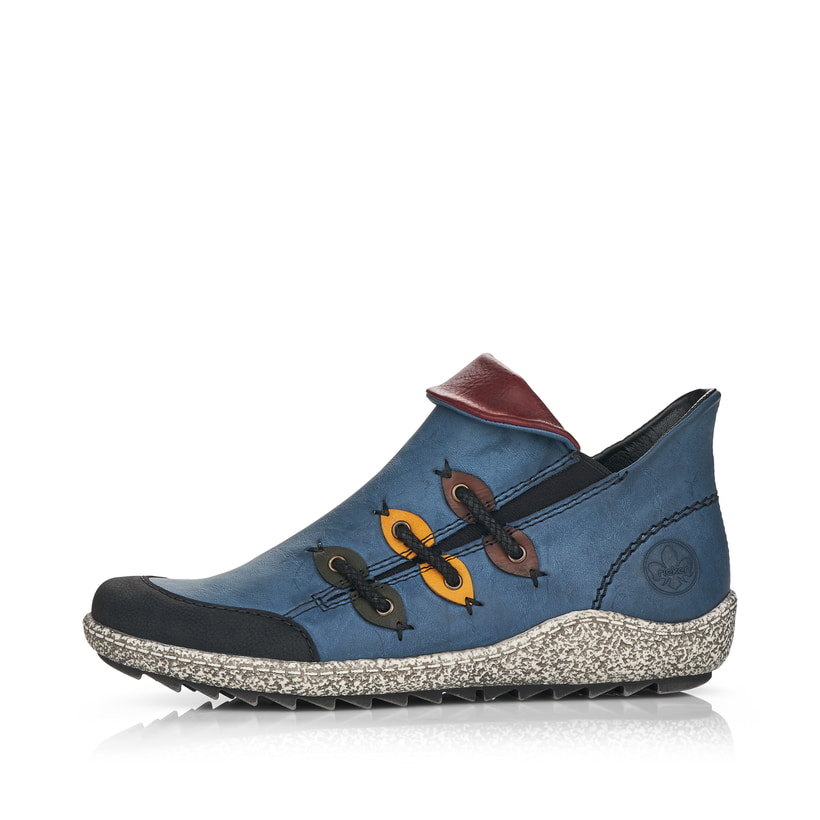 
Ozeanblaue Rieker Damen Slipper Z7582-00 mit einer Profilsohle. Schuh Außenseite