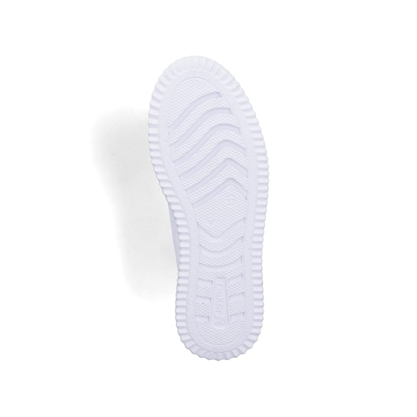Baskets basses Rieker blanches femme N9910-80 en cuir lisse avec lacets. Semelle extérieure de la chaussure.