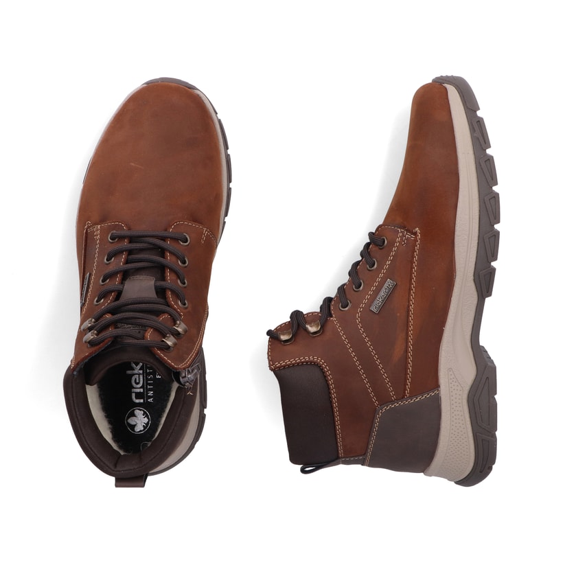 Braune Rieker Herren Schnürstiefel 30241-22 aus Rauleder. Schuh von oben, liegend.