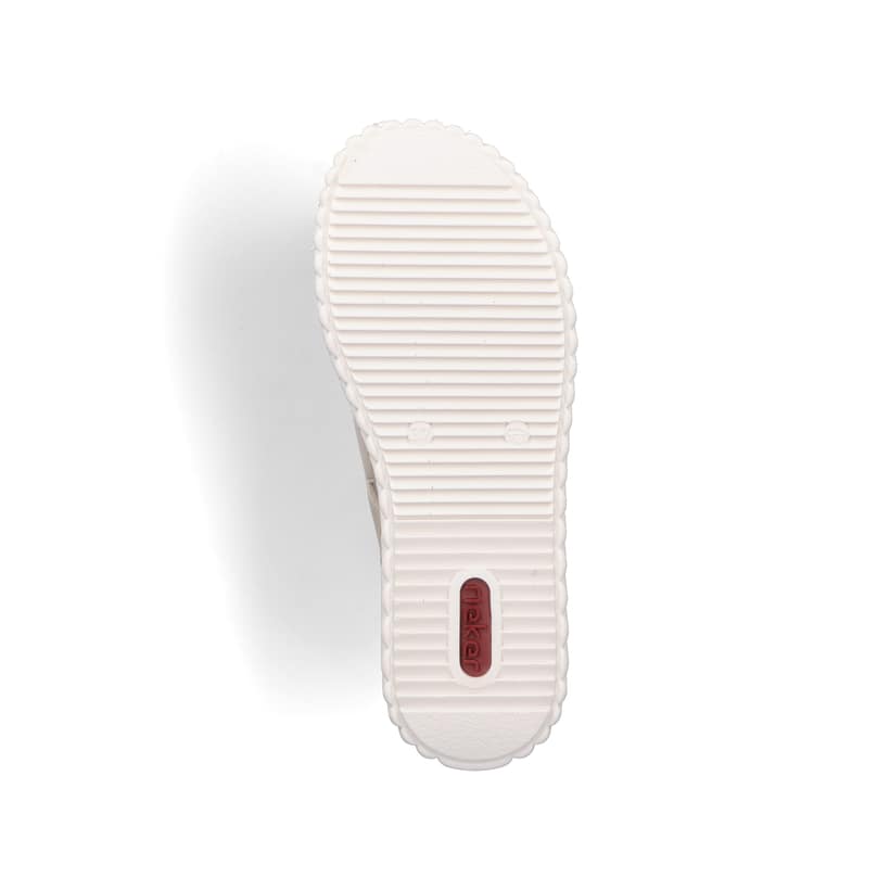 Beige Rieker Keilsandaletten 69260-60 mit trendigen Schnalle. Schuh Laufsohle.