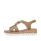 Beige Rieker Keilsandaletten V4355-62 mit einem Elastikeinsatz. Schuh Außenseite.
