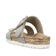 Graue Rieker Damen Pantoletten 69881-40 mit Klettverschluss sowie Textprint. Schuh von hinten.