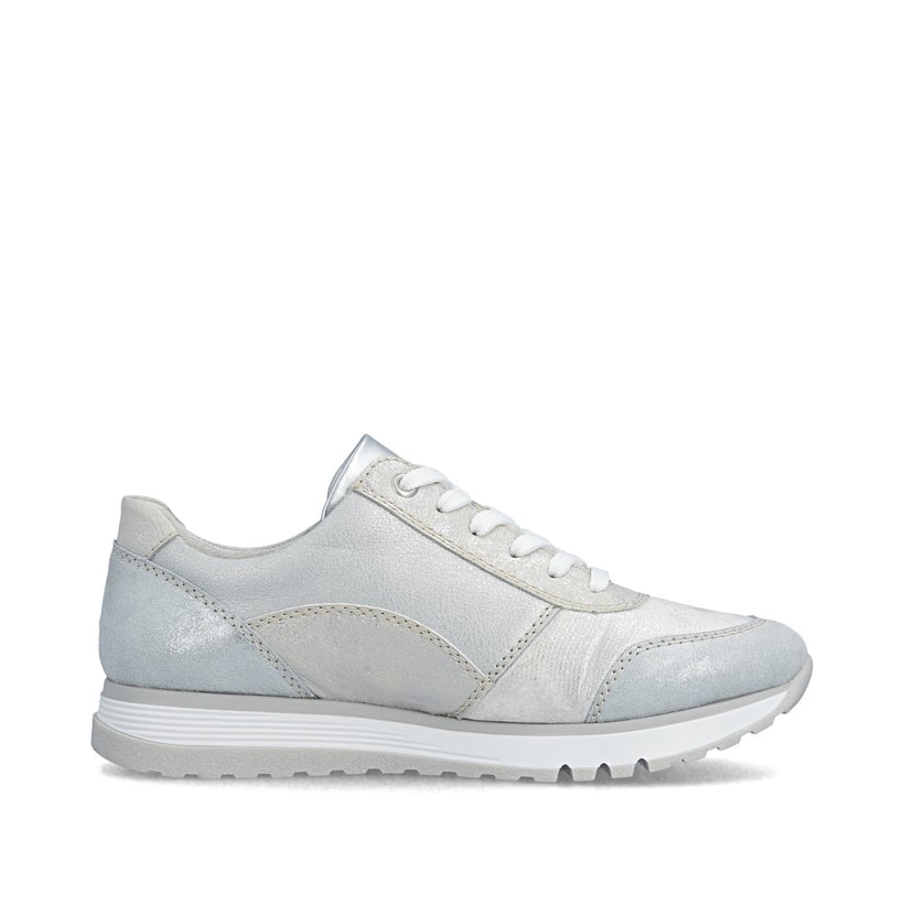 Silberne Rieker Damen Sneaker Low 49003-91 mit metallischem Finish. Schuh Innenseite.