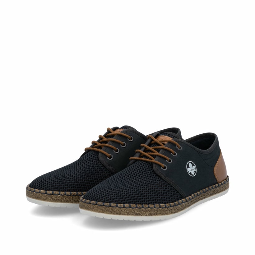 Blaue Rieker Herren Schnürschuhe B5249-14 mit der Komfortweite G 1/2. Schuhpaar seitlich schräg.