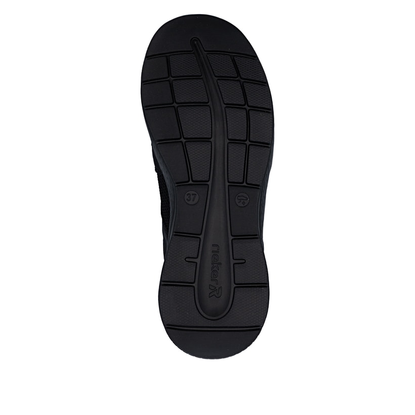 Mocassins Rieker noirs femmes M8550-00 avec membrane RiekerTEX hydrofuge. Semelle extérieure de la chaussure.