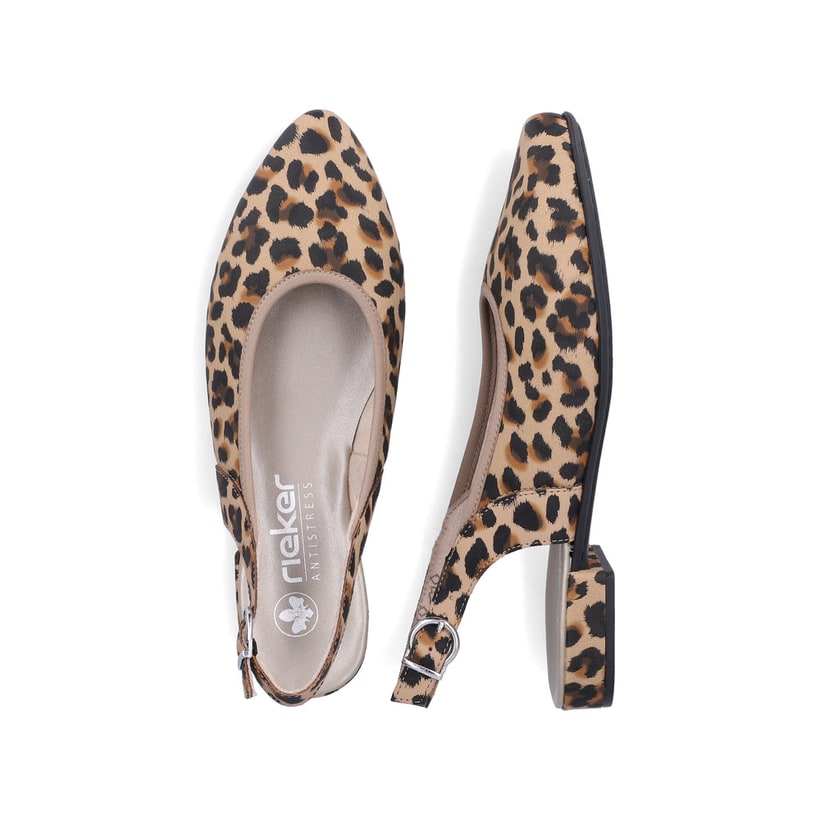 Escarpins Rieker beiges pour femme 43161-90 avec imprimé animal à la mode. Chaussure vue de dessus, couchée.