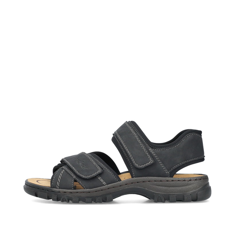 Schwarze Rieker Herren Trekkingsandalen 25051-03 mit einem Klettverschluss. Schuh Außenseite.