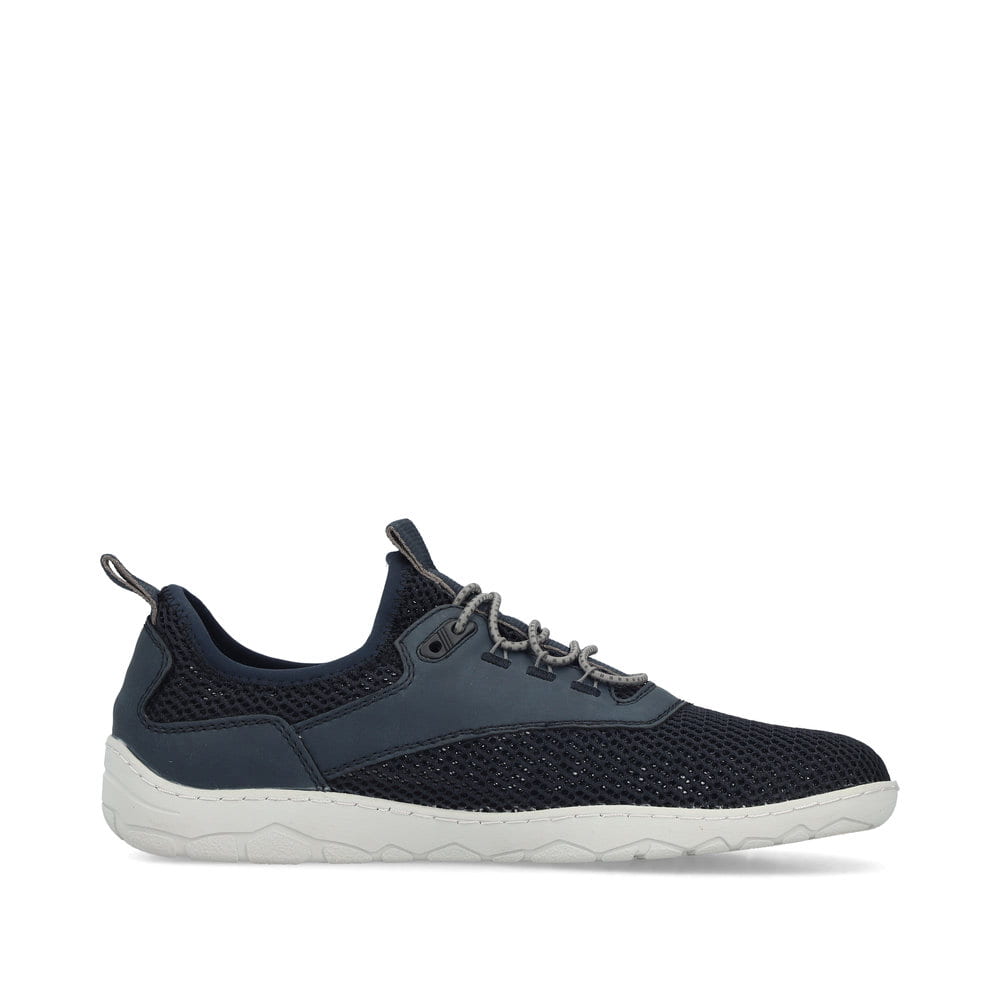 Blaue Rieker Herren Slipper 08365-14, Barfußschuhe mit einem Gummizug. Schuh Innenseite.