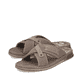 Beige Rieker Herren Pantoletten 21239-64 mit Komfortweite G sowie leichter Sohle. Schuhpaar seitlich schräg.