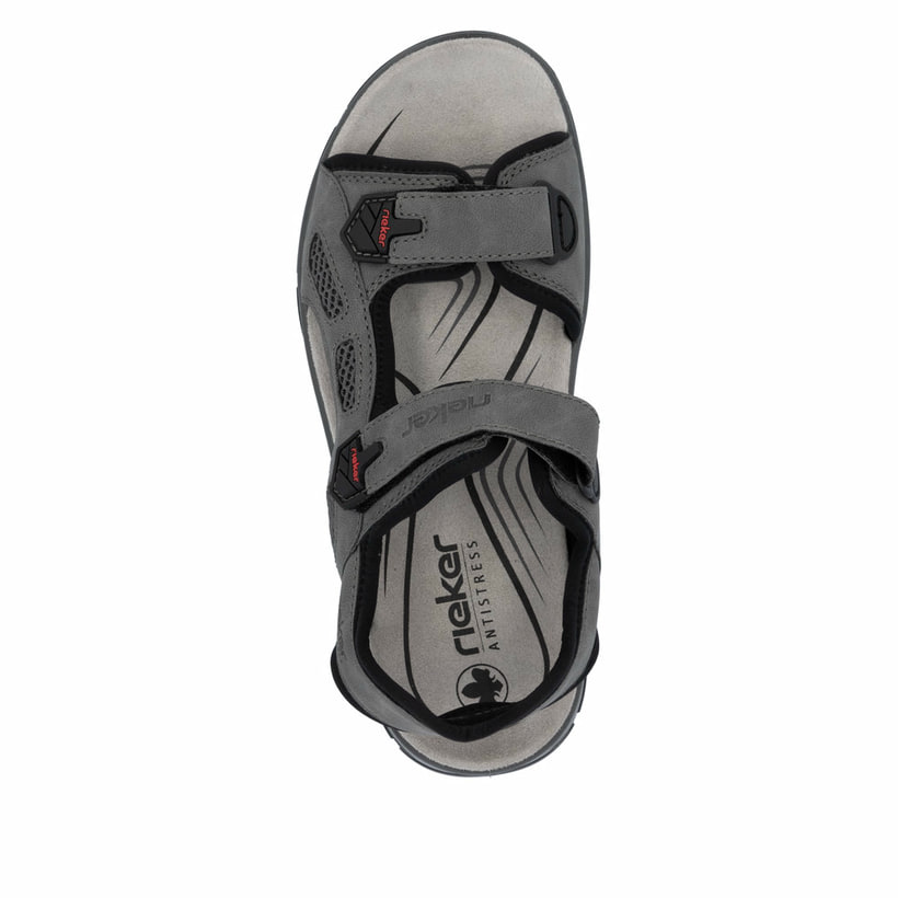 Graue Rieker Herren Trekkingsandalen 26955-42 mit einem Klettverschluss. Schuh von oben.