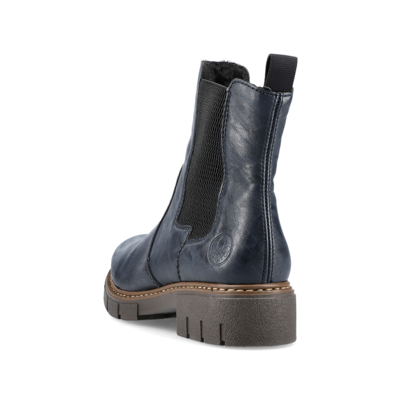 Schieferblaue Rieker Damen Chelsea Boots Z3561-14 mit einer schockabsorbierenden Sohle. Schuh von hinten